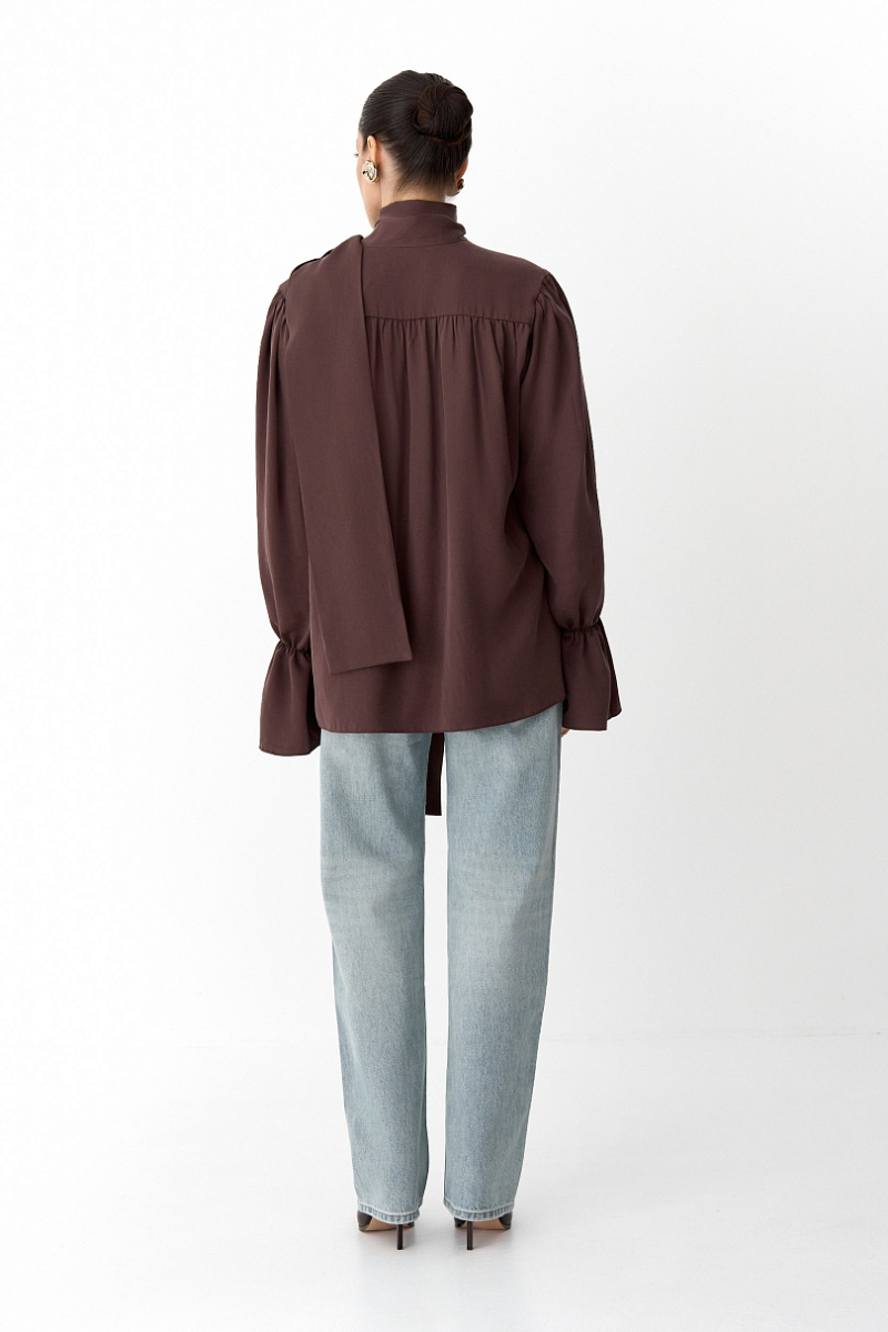 Блуза из 100% лиоцелла с бантом Ricoco, цвет: сливовый, 7001/2 купить онлайн