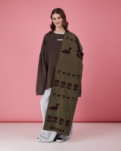 Двухсторонний шарф бордо-хаки TABOO, цвет: Бордовый Scarf01 купить онлайн