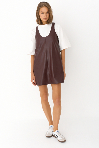 Сарафан из экокожи свободного кроя Ricoco, цвет: Бордовый, 7002/1 купить онлайн