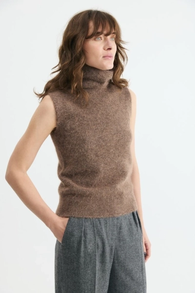 Топ с воротником-стойкой из альпака Daisyknit, цвет: Кофейный,  купить онлайн