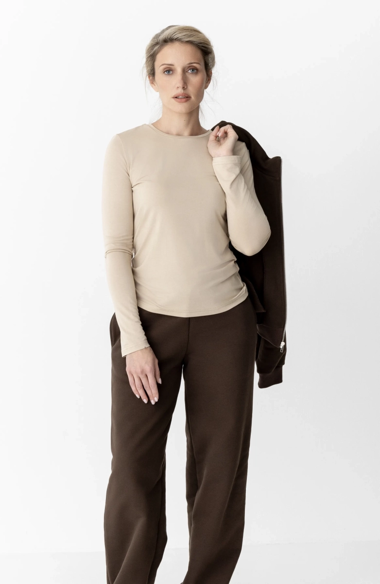 Лонгслив из тонкого трикотажа Ricoco, цвет: бежевый, 4088/5 купить онлайн