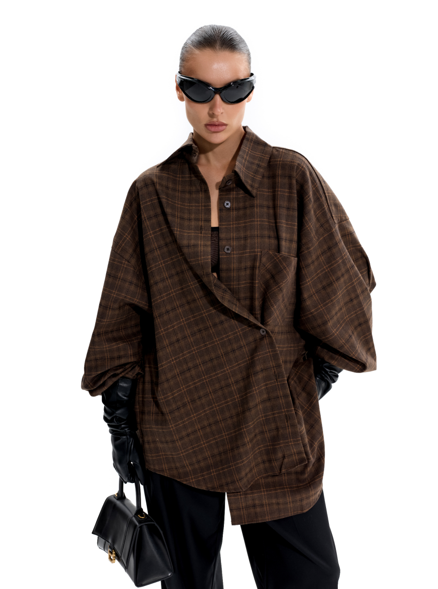 Объемная рубашка в клетку ANOTHER SELECT, цвет: коричневый, 00024 купить онлайн