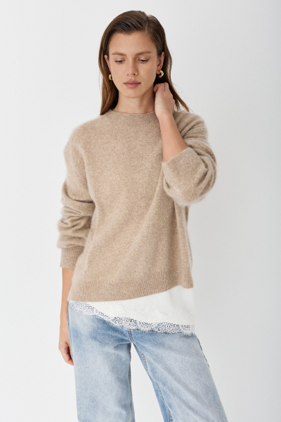 Свитер пушистый из 100% шерсти Ricoco, цвет: Серо-бежевый, 6099/2 купить онлайн