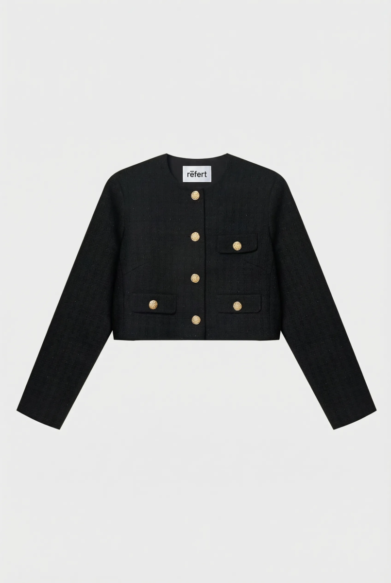 Жакет укороченный из твида с клапанами