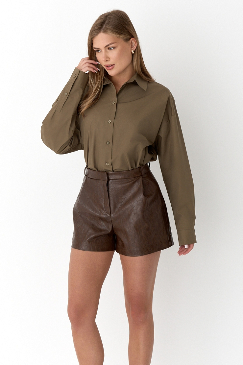 Шорты из состаренной экокожи Ricoco, цвет: светло-коричневый, 7015/1 купить онлайн