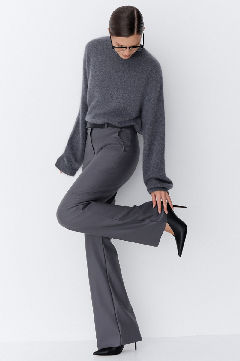 Брюки в расслабленном стиле из экокожи Ricoco, цвет: графитовый, 7007/2 купить онлайн