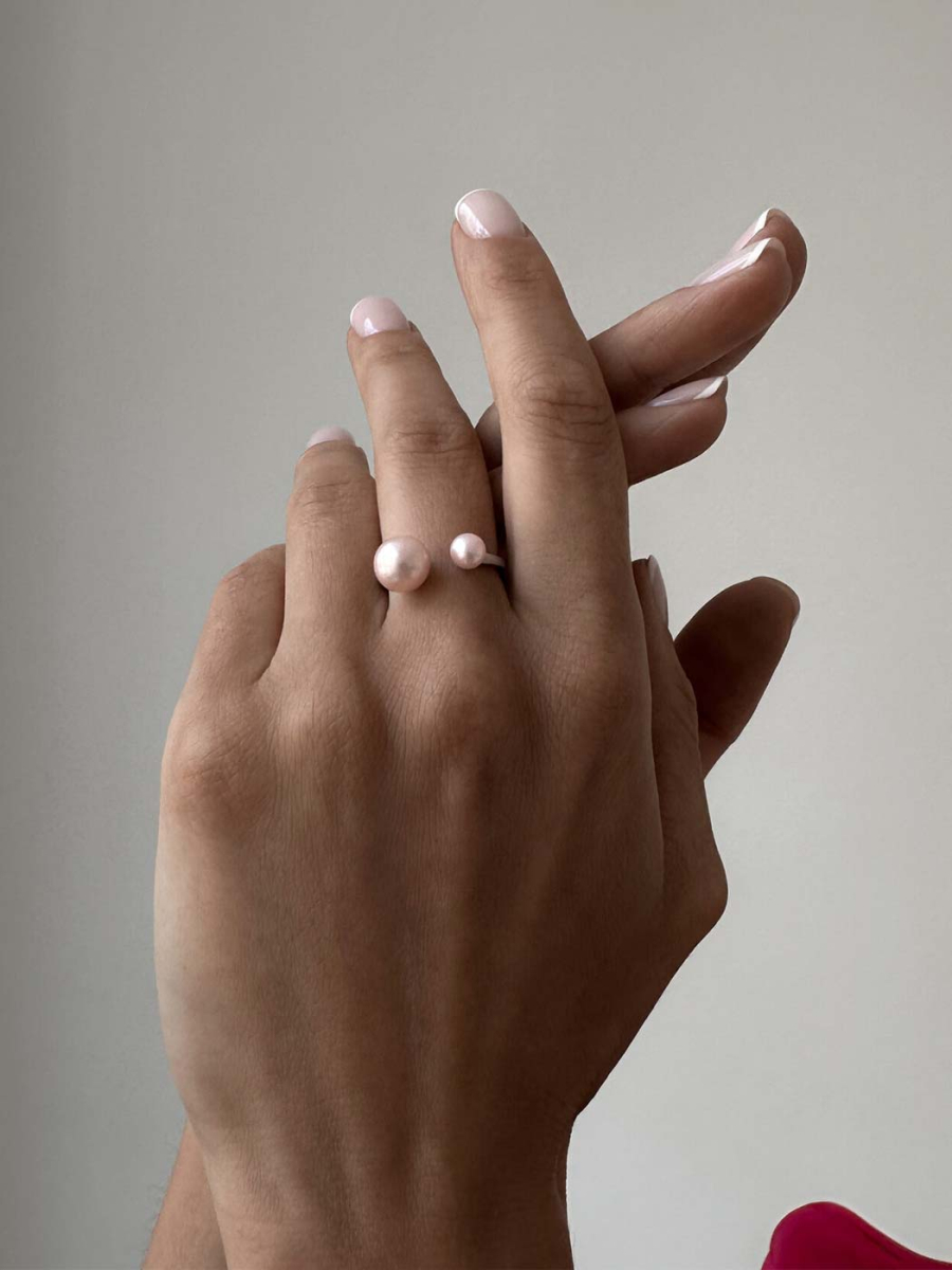 Кольцо двойное с розовым жемчугом