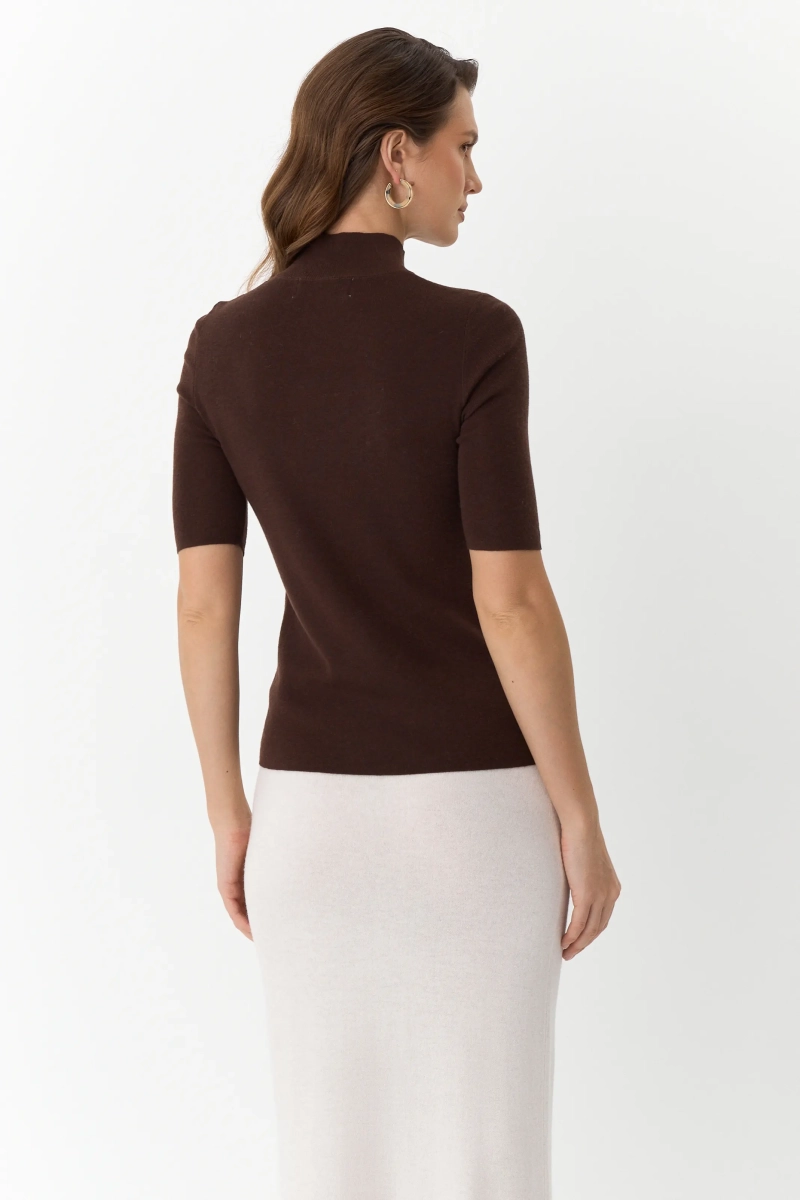 Топ с воротником стойка из мериноса Ricoco, цвет: шоколадный, 5066/2 купить онлайн