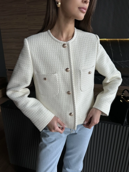 Жакет из твида укороченный с карманами VELVET, цвет: молочный, 00-00004845 купить онлайн