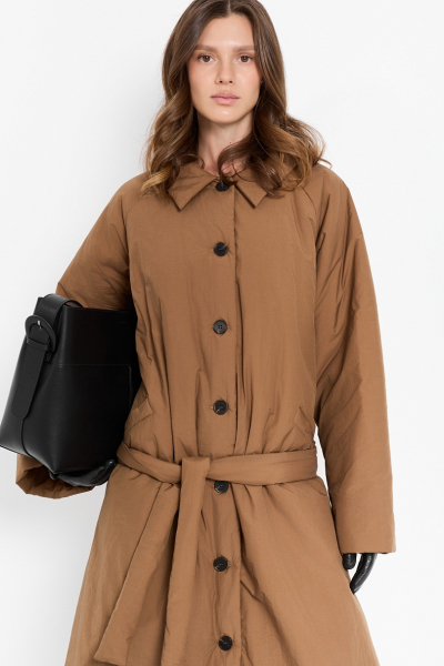 Тренч утепленный макси длины Ricoco, цвет: песочный, 7048/1 купить онлайн