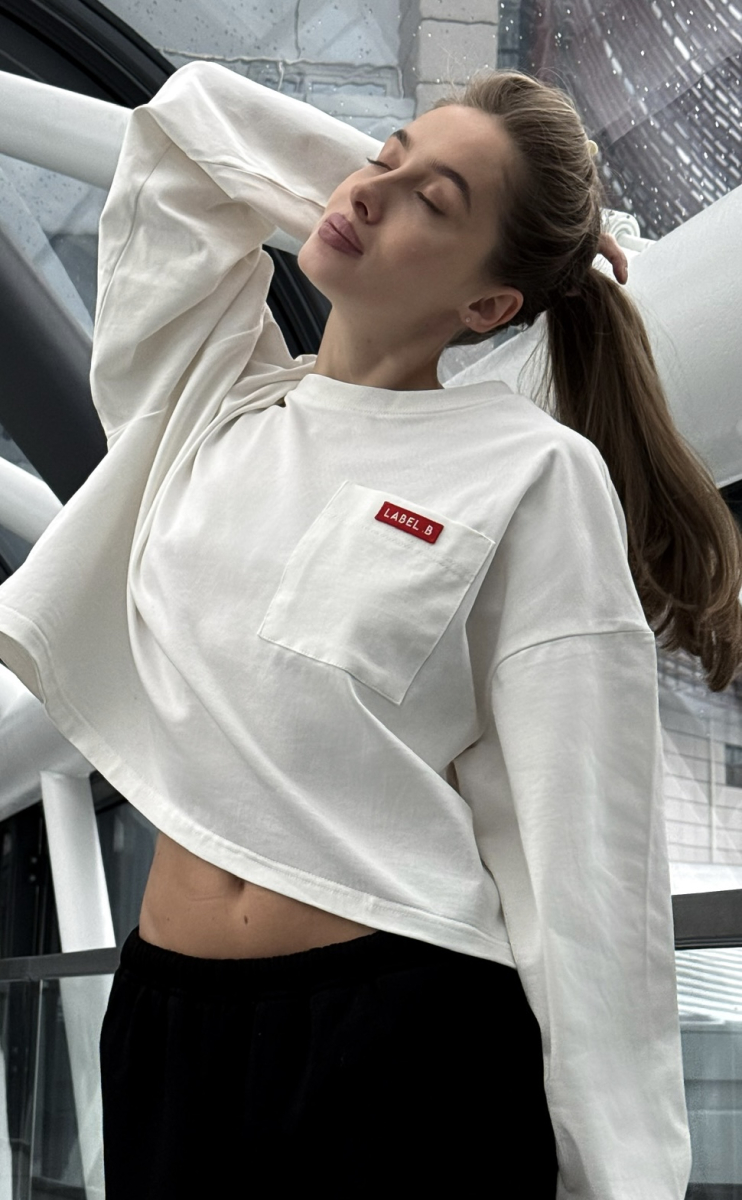 Лонгслив укороченный с карманом WHITE/RED