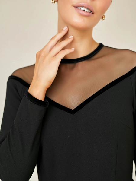 Платье с пышной юбкой и вырезом из сетки I.B.W., цвет: пандора, черный, ED025 купить онлайн