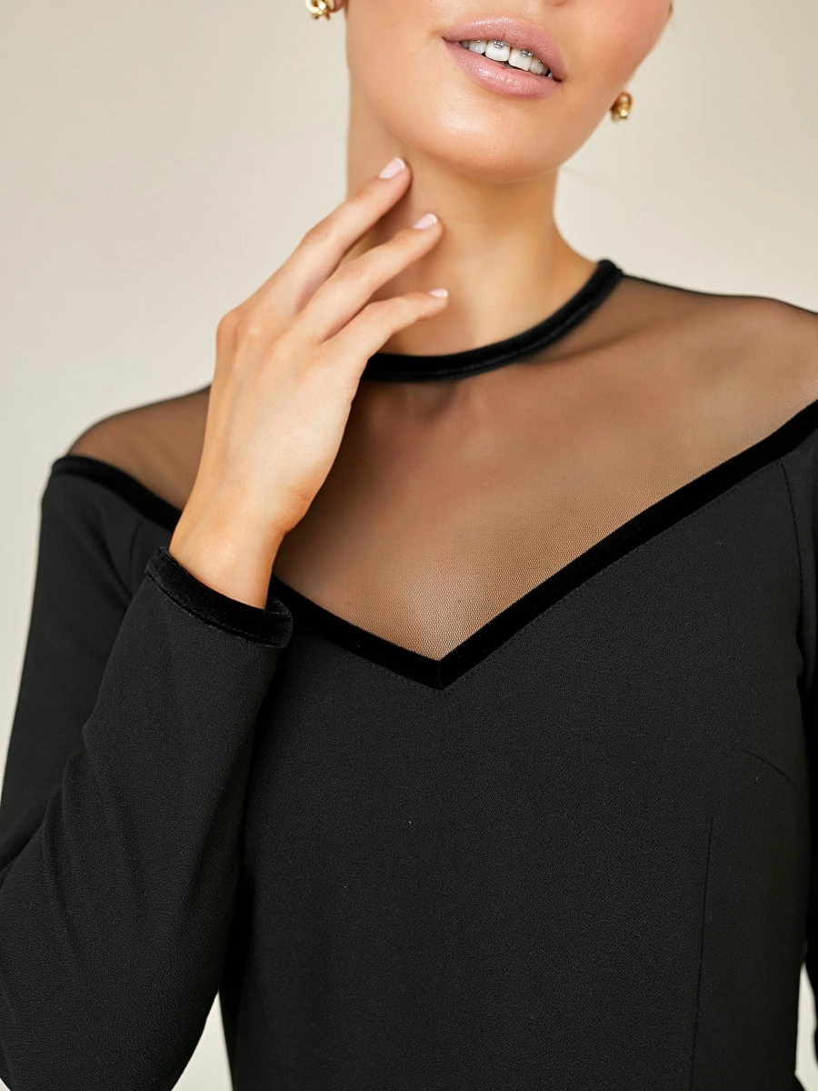 Платье с пышной юбкой и вырезом из сетки I.B.W., цвет: пандора, черный, ED025 купить онлайн