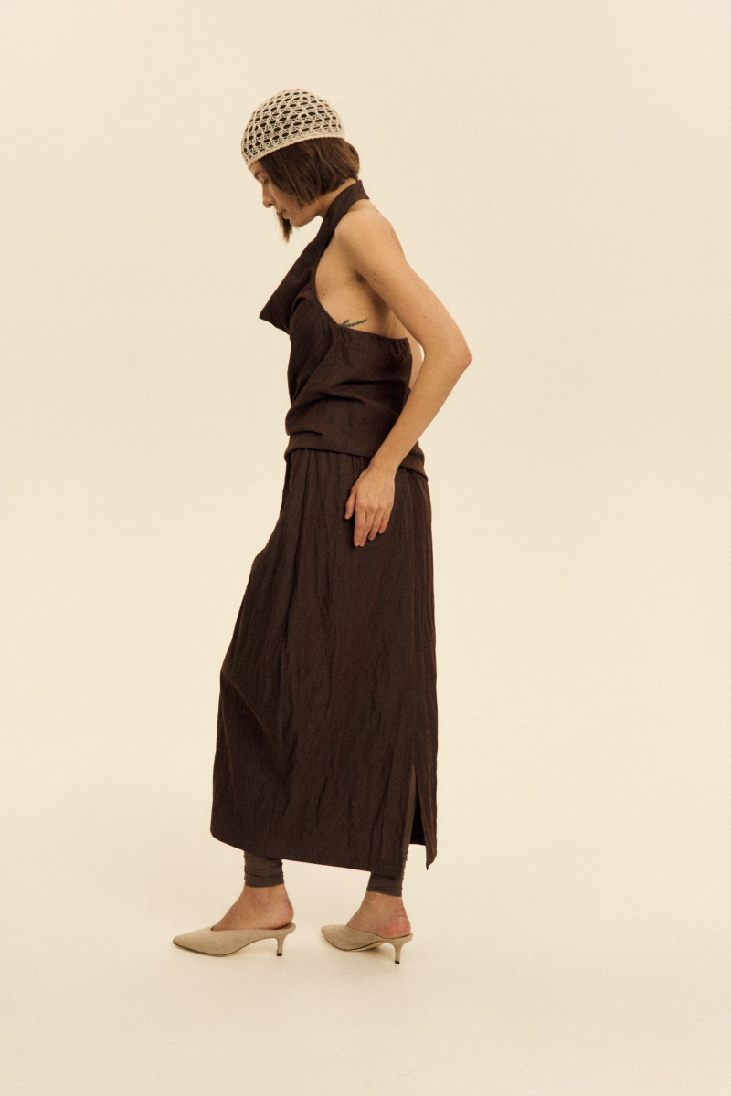 Юбка миди с эффектом жатости SAGAS, цвет: коричневый, 250013 купить онлайн