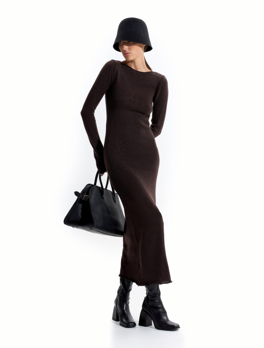 Вязанное платье макси ANOTHER SELECT, цвет: коричневый, 00070 купить онлайн