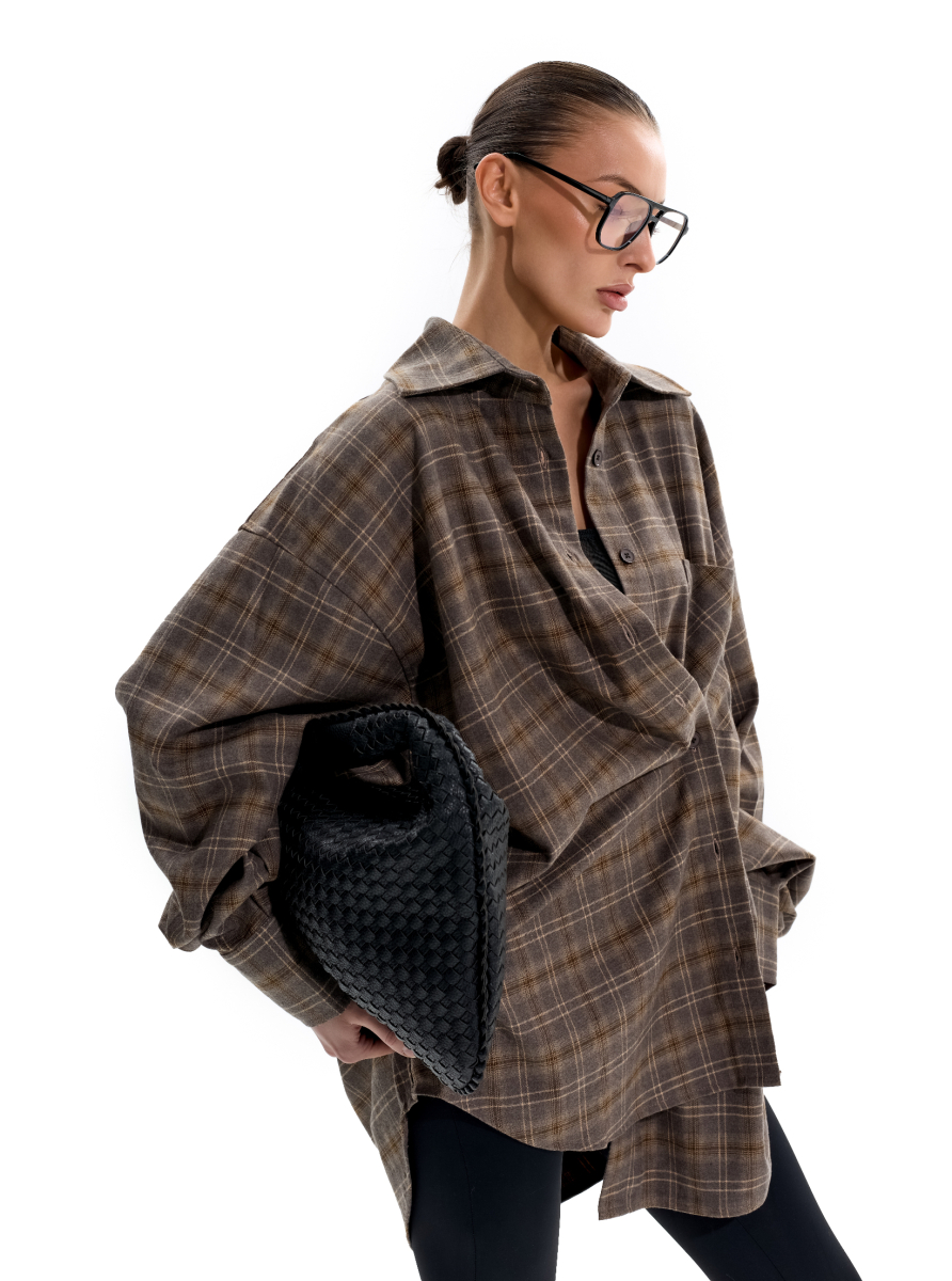 Объемная рубашка в клетку ANOTHER SELECT, цвет: светло-коричневый, 00025 купить онлайн