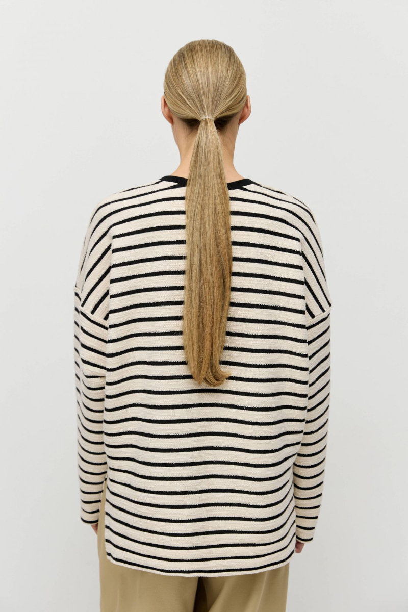 Лонгслив в полоску из фактурного хлопка AROUND, цвет: молочный/полоска, 219_118CP01 купить онлайн