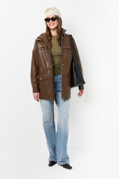 Парка из зернистой экокожи утепленная Ricoco, цвет: светло-коричневый, 6075/3 купить онлайн