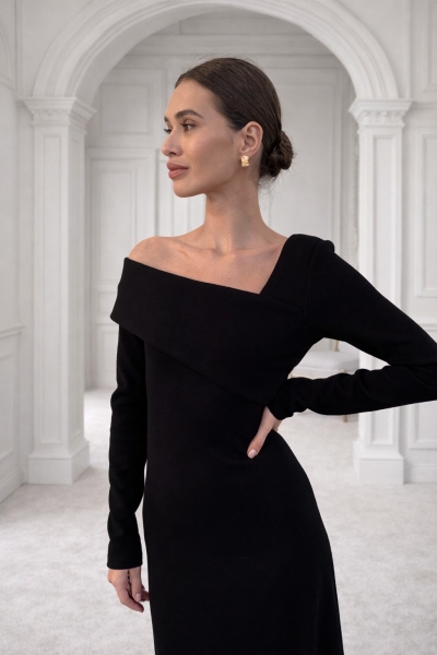 Платье миди с открытым плечом I.B.W., цвет: Черный, JE057 купить онлайн