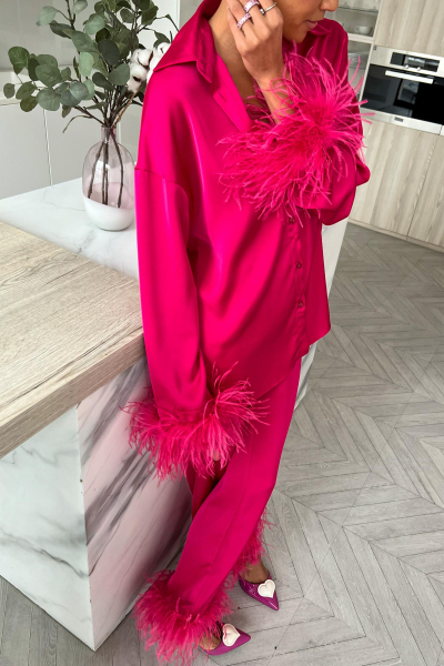 Брюки атласные с перьями Charmstore, цвет: фуксия, 10003212 купить онлайн