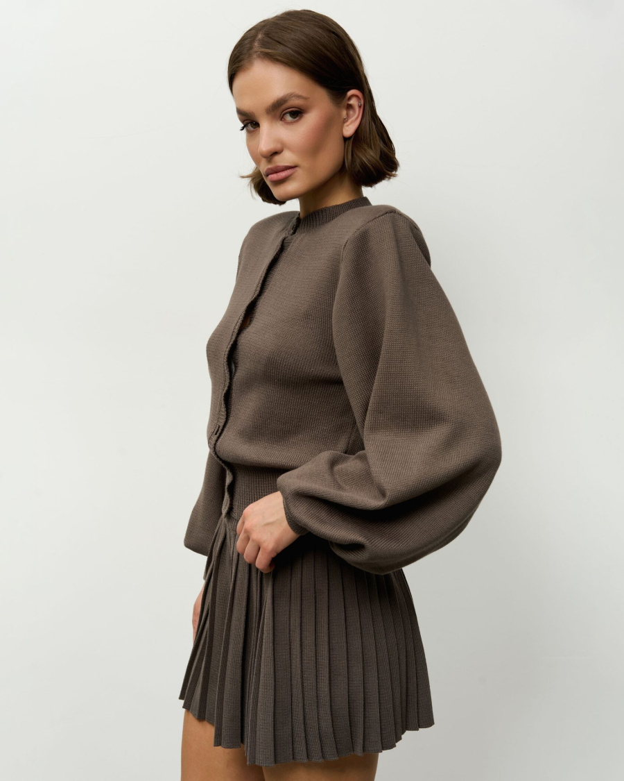 Вязаный костюм с короткой юбкой YONSRU, цвет: темно-серый, 828 купить онлайн