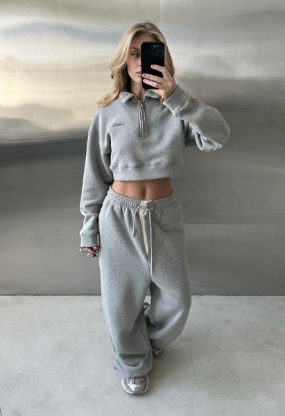 Свитшот поло укороченный Label .B, цвет: серый меланж,  купить онлайн