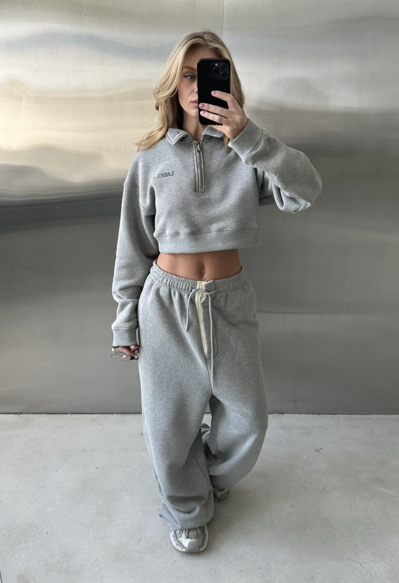 Свитшот поло укороченный Label .B, цвет: серый меланж,  купить онлайн