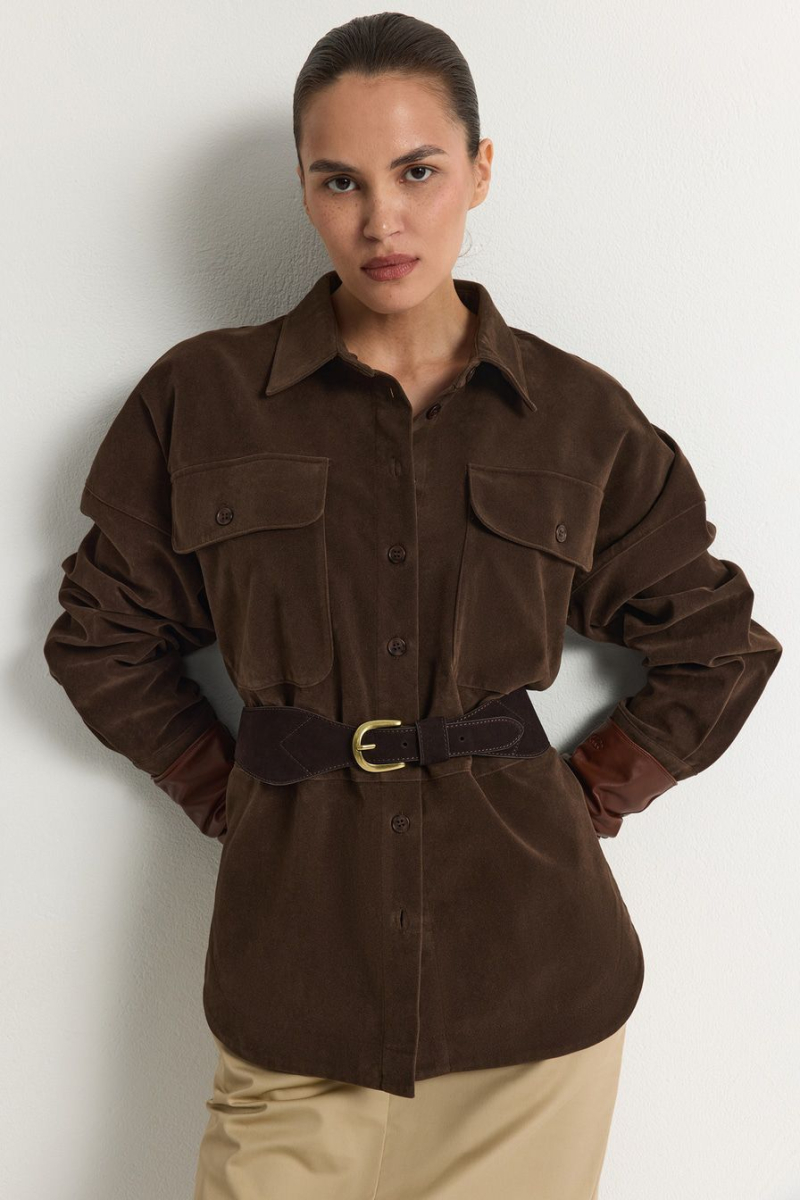 Рубашка из экозамши TOPTOP, цвет: коричневый, TT.021.17921.700 купить онлайн