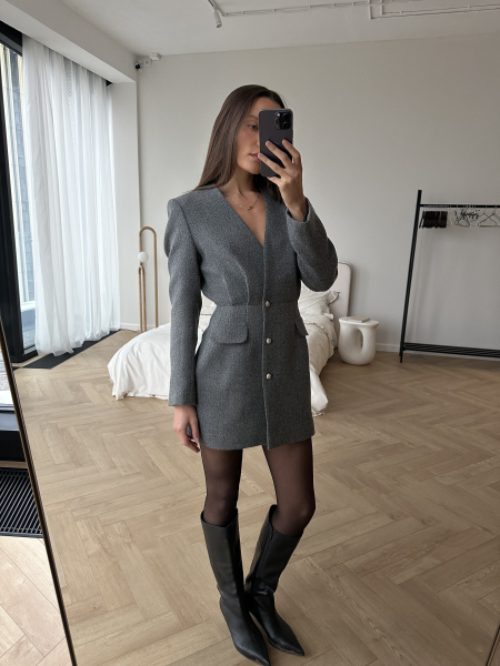 Платье из твида с длинным рукавом мини VELVET, цвет: серый, 00-00005163 купить онлайн