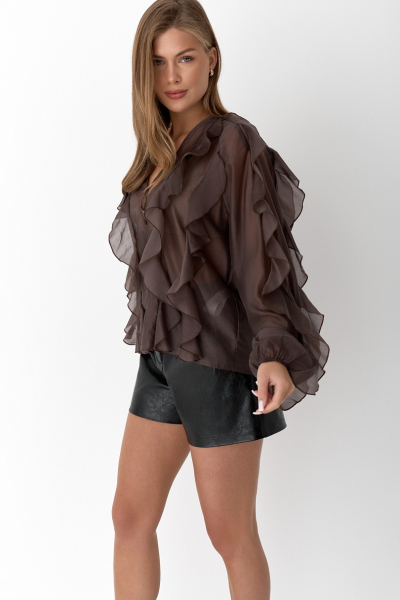 Блуза из лиоцелла с рюшами Ricoco, цвет: Кофейный, 6083/1 купить онлайн